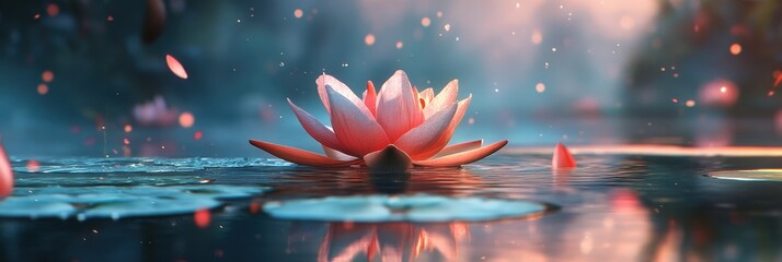 A close-up of a water lily floating on a still pond
