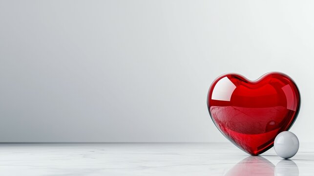 World Compliment Day concept. A shiny red heart sculpture on a minimalist surface.