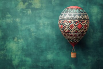 Fototapeta premium Hot air balloon with decorative patterns against a green background