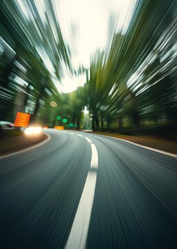 Abstract image of speed motion on the road bokeh green bokeh green abstract background light bright blur pattern