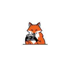 Obraz premium Cartoon Fox Character Holding a Camera on a Minimal White Background