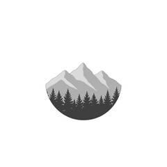 Minimalistic Icon of Mountains with Evergreen Trees in Monochromatic Style