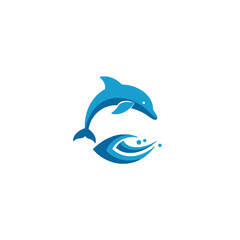 Blue Dolphin and Splash Illustration as Aquatic Ocean Concept Design