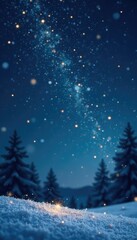 Twinkling golden stars scattered across a dark blue winter sky amidst snowflakes, winter, shimmer, sky