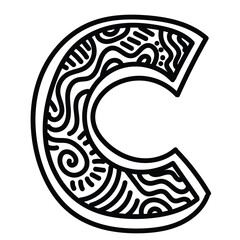 Uppercase letter C of with doodle inside. Simple illustration. Hand drawn doodle for sticker, postcard, wallpaper, mural, fabric, prints, wall decor, clothing, etc