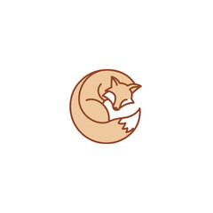 Illustration of a Sleeping Fox in a Minimalist Circular Design