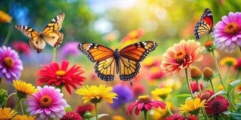 Stunning floral photography: vibrant butterflies in slow motion, expertly framed with the rule of thirds composition.