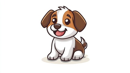 Adorable cartoon puppy sitting, happy expression, brown and white fur, big eyes.