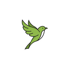 Fototapeta premium Minimalist Illustration of a Green Bird Flying in a White Background