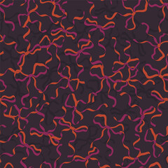 Hand drawn repeated illustration with decorative ribbon bows. Abstract vector seamless pattern with cute bow knots. Ornament for surface design, background. Allover rococo print for fabric, package