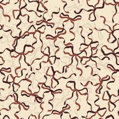 Hand drawn repeated illustration with decorative ribbon bows. Abstract vector seamless pattern with cute bow knots. Ornament for surface design, background. Allover rococo print for fabric, package