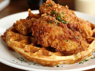 Delicious Southern Comfort: Crispy Fried Chicken on Golden Brown Waffles