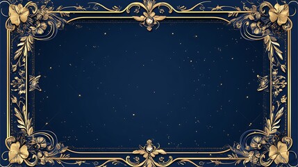 Elegant Gold Frame With Floral Design On Dark Blue Background