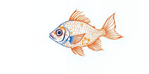 Illustration Of A Colorful Fish Swimming In A White Background With Orange And Blue Details.