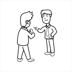 illustration of a boss expelling his employees, cartoon, black and white, good for your visual elements, vector format