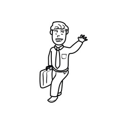 illustration of office men saying goodbye to leaving or going home, cartoon, black and white, good for your visual elements, format vector