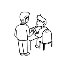 illustration of two men chatting casually in the office, cartoon, white, good for your visual elements, vector format