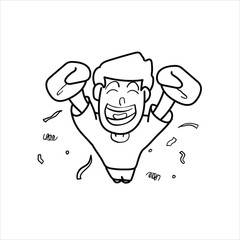 illustration of a man jumping in celebration at a party, cartoon, black and white, great for your visual elements, vector format