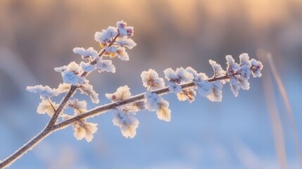 Delicate Frost Covered Branch in Soft Morning Light