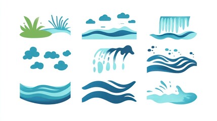 Water Icons River, Waterfall, Ocean Waves, Clouds, Nature