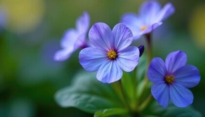Delicate petals of blue primrose primula flower unfolding, garden flowers, , floral arrangement