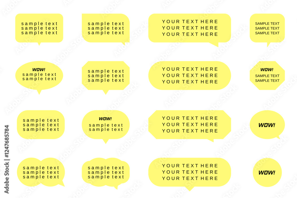 Poster set of vector speech bubble labels. with text samples retro color custom offer design elements, chat