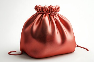 Luxurious Coral-Red Drawstring Bag Against a White Background