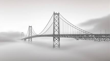 Fototapeta premium Iconic suspension bridge shrouded in mysterious morning fog