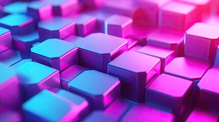 Fototapeta premium Abstract 3D rendering of vibrant pink and blue geometric shapes, creating a dynamic and colorful background.