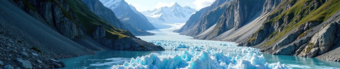 Glaciers carving through the rocky Caucasus mountain terrain, glaciers, geological, scenery