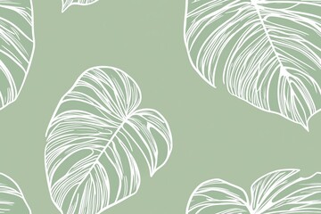 Fototapeta premium Padrão contínuo (seamless pattern) de folhas estilizadas em tons de verde com linhas delicadas em branco, criado com IA generativa.