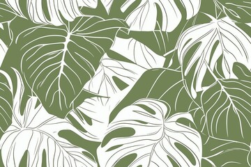Fototapeta premium Padrão contínuo (seamless pattern) de folhas estilizadas em tons de verde com linhas delicadas em branco, criado com IA generativa.