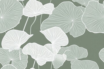 Padr&atilde;o cont&iacute;nuo (seamless pattern) de folhas estilizadas em tons de verde com linhas delicadas em branco, criado com IA generativa.