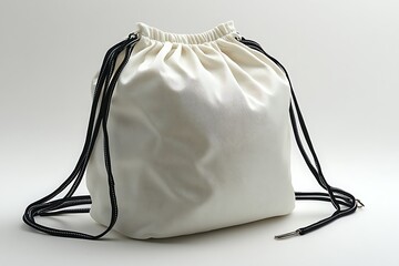 Stylish Off-White Drawstring Backpack with Black Straps
