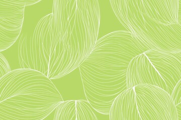 Padrão contínuo (seamless pattern) de folhas estilizadas em tons de verde com linhas delicadas em branco, criado com IA generativa.