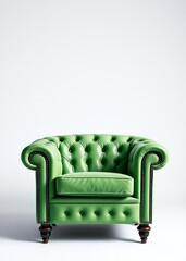 A light green chesterfield chair isolated on white background with shallow depth of field bokeh green bokeh green abstract background light bright blur pattern
