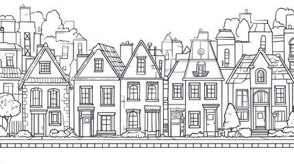 Suburban street houses cityscape illustration