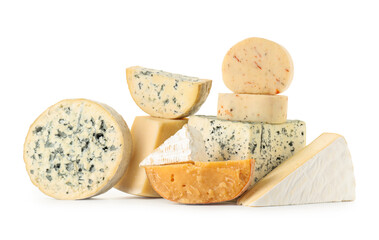 Different types of cheese isolated on white