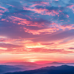 Fototapeta premium Enchanting Twilight Sky - A Tranquil Panorama of Sunset over Mountainous Horizon for Phone Wallpaper