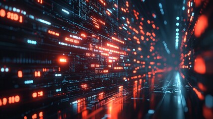 Fototapeta premium Digital data stream tunnel, futuristic background, technology concept
