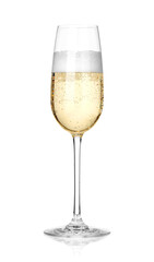 Champagne in glass isolated on white. Sparkling wine