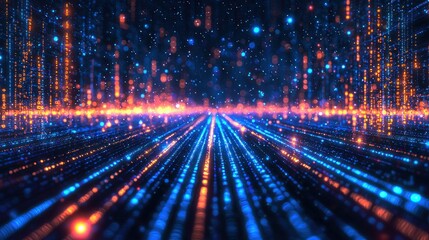 Digital data stream, glowing lines, abstract background, technology concept