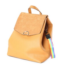 Backpack with keychain in LGBT colors on white background