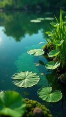 Aquatic plants and algae in a freshwater lake, algae forms, aquatic ecosystems, nature landscape