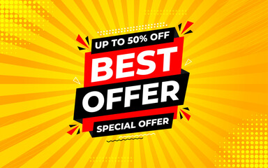 Best Offer sale banner vector template. Offer banner. Sale offer and discounts background, Offer Promotion marketing poster design for web and Social. Vector Illustration.