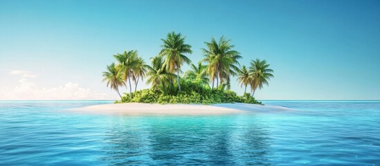 Isolated Island Paradise under clear sky, Tropical Dreamscape