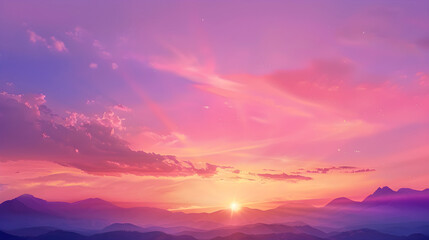 Fototapeta premium Enchanting Twilight Sky - A Tranquil Panorama of Sunset over Mountainous Horizon for Phone Wallpaper