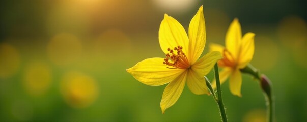 Obraz premium Delicate petals of wild columbine flower, yellow and orange hues, gently swaying in the breeze, wildflower, nature