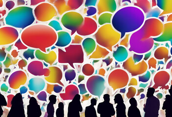 silhouette colours dialogue rainbow profiles bubble group people talking communication speech crowd talk communicate business cloud community speaking teamwork audience background illustration large