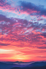 Enchanting Twilight Sky - A Tranquil Panorama of Sunset over Mountainous Horizon for Phone Wallpaper